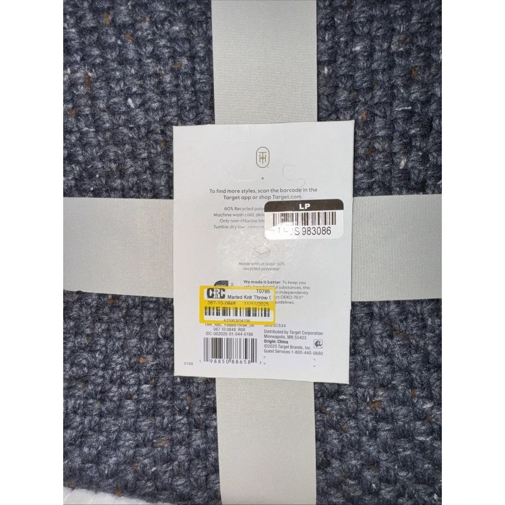 Threshold Marled Knitted Throw Blanket Gray/Blue- 50in x 60in‎ Machine Washable